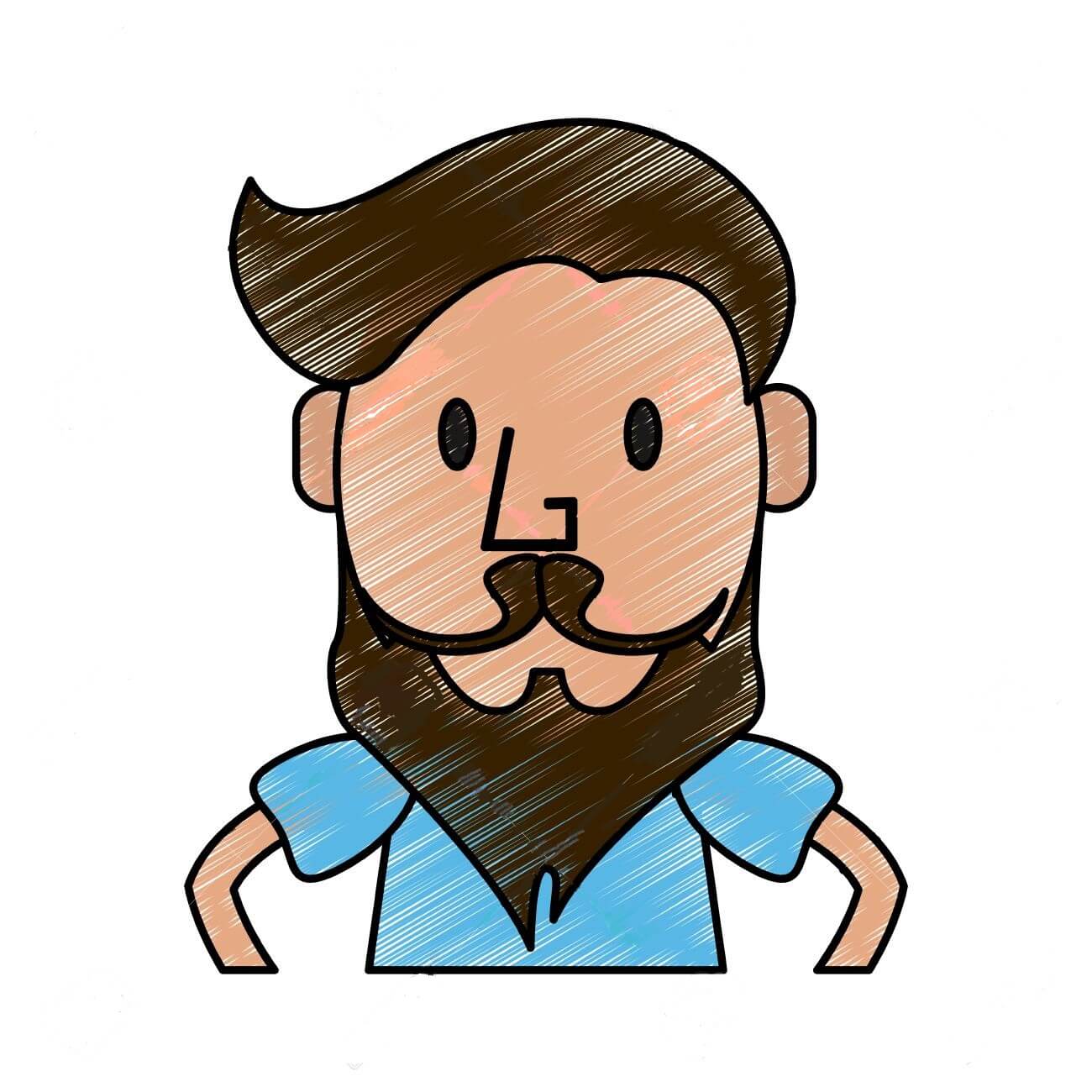 color pencil half body caricature man with long beard vector illustration